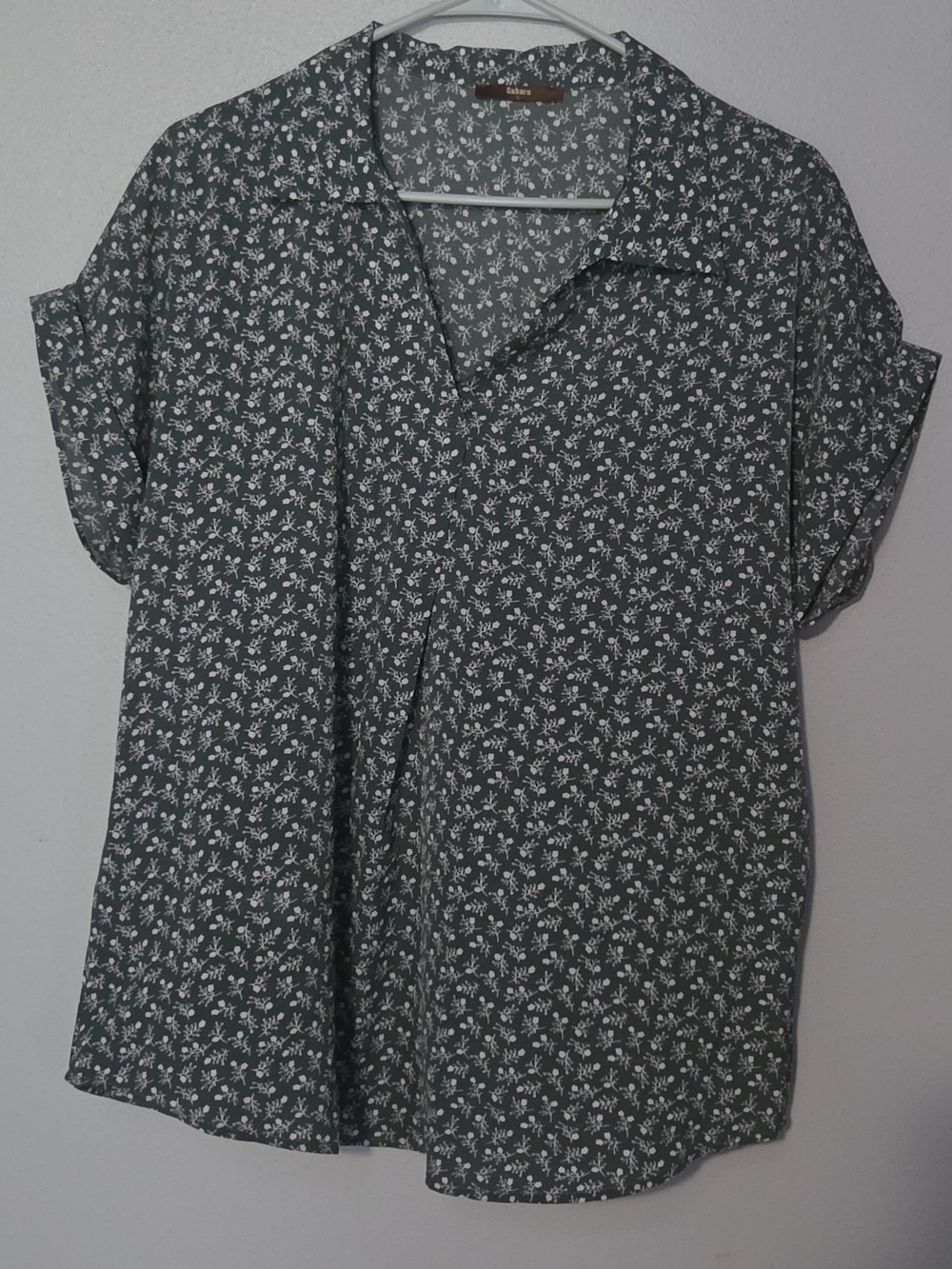 Dark Green Floral Button-Down Women’s Shirt
